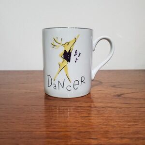 Pottery Barn DANCER Reindeer Christmas Porcelain Silver Trim Coffee Mug‎ 4" 12oz